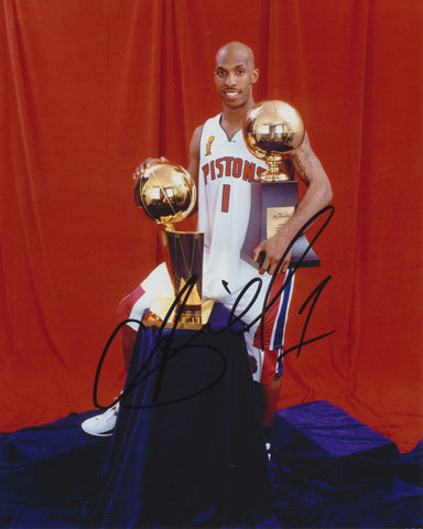 CHAUNCEY BILLUPS SIGNED DETROIT PISTONS 8X10 PHOTO