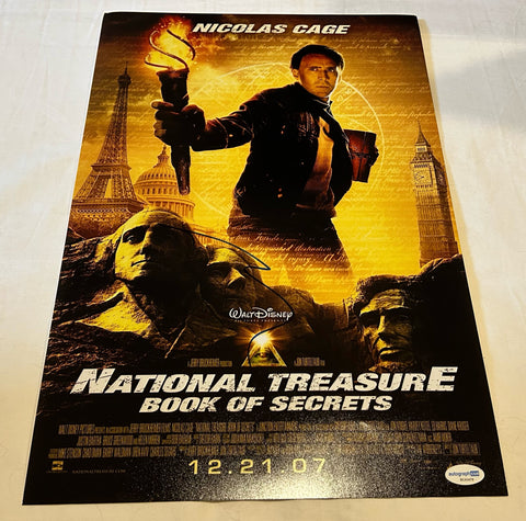 NICOLAS CAGE SIGNED NATIONAL TREASURE BOOK OF SECRETS 12X18 MOVIE POSTER ACOA