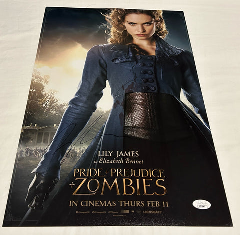 LILY COLLINS SIGNED PRIDE AND PREJUDICE AND ZOMBIES 12X18 MOVIE POSTER 2 JSA