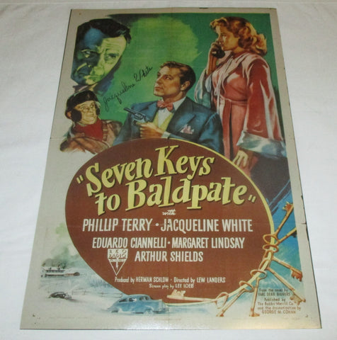 JACQUELINE WHITE SIGNED SEVEN KEYS TO BALDPATE 12X18 MOVIE POSTER