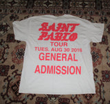 KANYE WEST SAINT PABLO TOUR GENERAL ADMISSION T-SHIRT 3/30/16