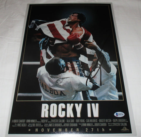 DOLPH LUNDGREN SIGNED ROCKY IV 12X18 MOVIE POSTER BAS BECKETT