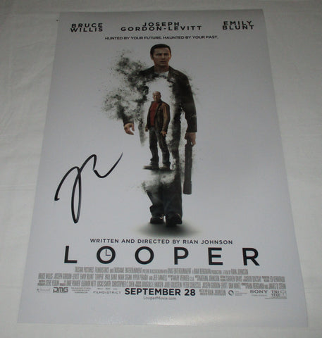 RIAN JOHNSON SIGNED LOOPER 12X18 MOVIE POSTER