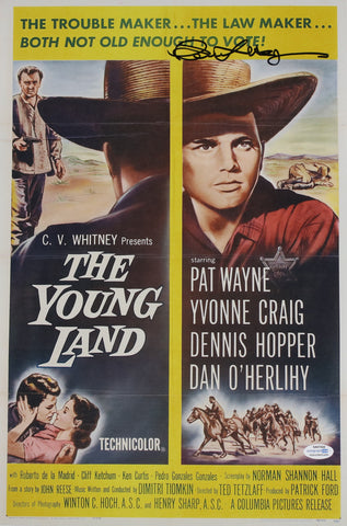 PATRICK WAYNE SIGNED THE YOUNG LAND 12X18 MOVIE POSTER ACOA