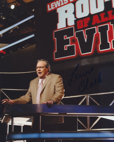LEWIS BLACK SIGNED ROOT OF ALL EVIL 8X10 PHOTO