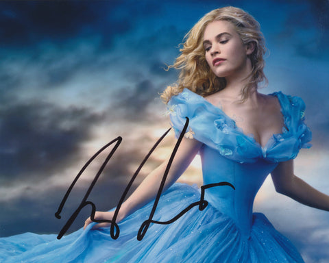LILY JAMES SIGNED CINDERELLA 8X10 PHOTO 3
