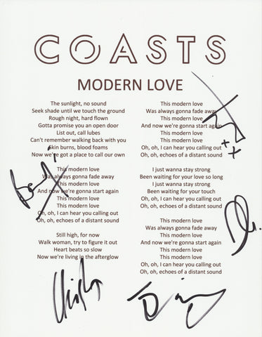 COASTS SIGNED MODERN LOVE LYRIC SHEET