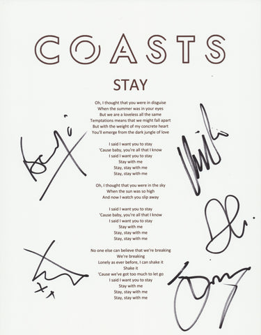 COASTS SIGNED STAY LYRIC SHEET