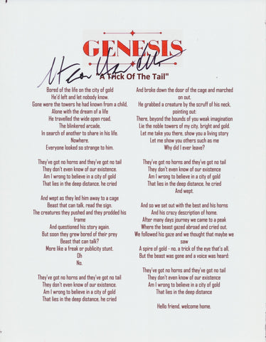 STEVE HACKETT SIGNED GENESIS A TRICK OF THE TAIL LYRIC SHEET