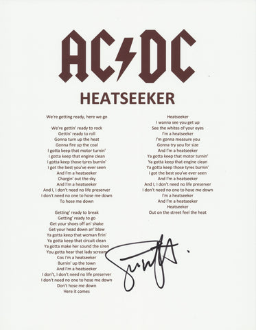 SIMON WRIGHT SIGNED AC/DC HEATSEEKER LYRIC SHEET