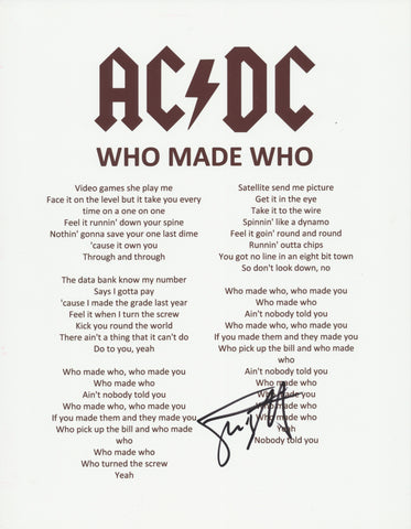 SIMON WRIGHT SIGNED AC/DC WHO MADE WHO LYRIC SHEET