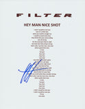 RICHARD PATRICK SIGNED FILTER HEY MAN NICE SHOT LYRIC SHEET