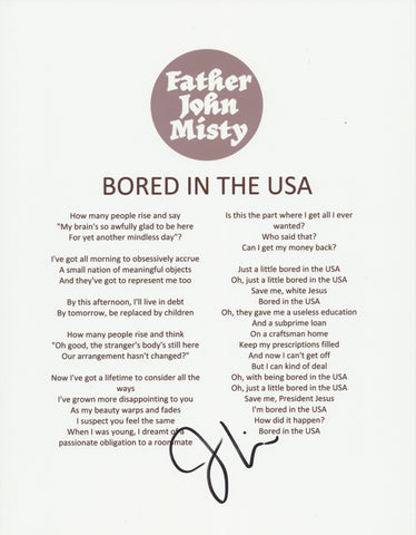 JOSH TILLMAN SIGNED FATHER JOHN MISTY BORED IN THE USA LYRIC SHEET