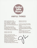 JOSH TILLMAN SIGNED FATHER JOHN MISTY AWFUL THINGS LYRIC SHEET