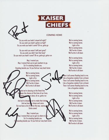 KAISER CHIEFS SIGNED COMING HOME LYRIC SHEET