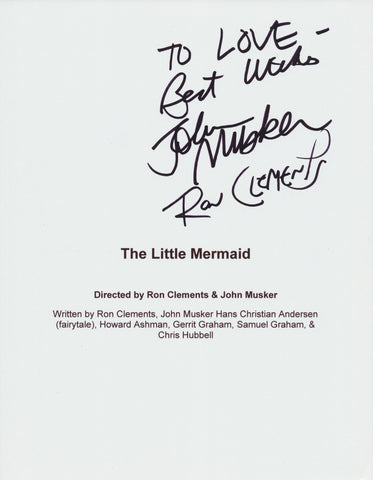 RON CLEMENTS & JOHN MUSKER SIGNED THE LITTLE MERMAID 45 PAGE FULL SCRIPT
