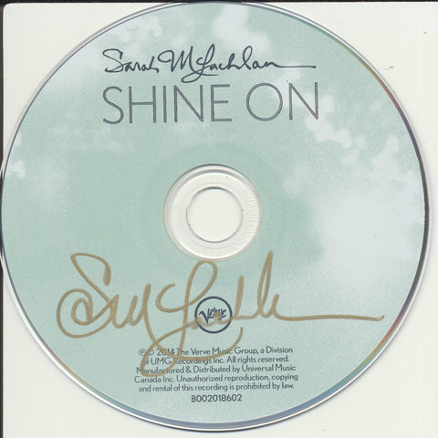 SARAH MCLACHLAN SIGNED SHINE ON CD DISK