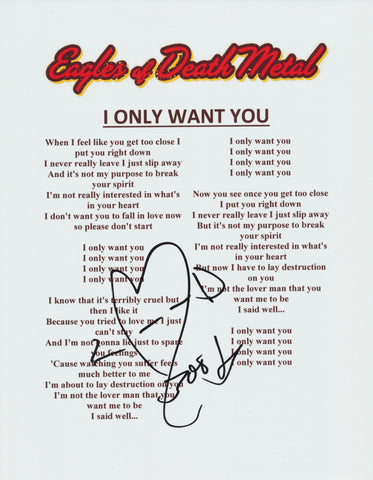 JESSE HUGHES SIGNED EAGLES OF DEATH METAL I ONLY WANT YOU LYRIC SHEET