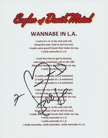 JESSE HUGHES SIGNED EAGLES OF DEATH METAL WANNABE IN L.A. LYRIC SHEET