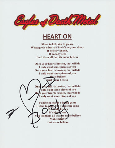 JESSE HUGHES SIGNED EAGLES OF DEATH METAL HEART ON LYRIC SHEET