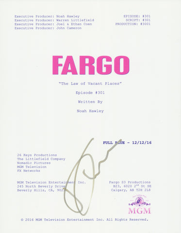 DAVID THEWLIS SIGNED FARGO 'THE LAW OF VACANT PLACES' 77 PAGE FULL SCRIPT
