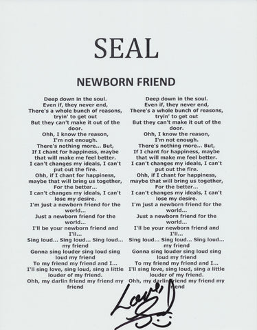 SEAL SIGNED NEWBORN FRIEND LYRIC SHEET