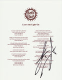 BETH HART SIGNED LEAVE THE LIGHT ON LYRIC SHEET