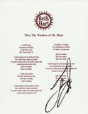 BETH HART SIGNED THRU THE WINDOW OF MY MIND LYRIC SHEET