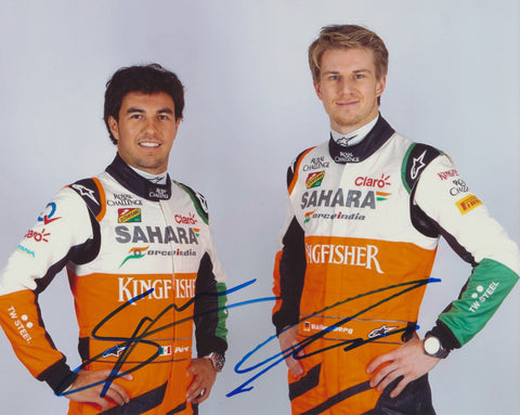 SERGIO PEREZ & NICO HULKENBERG SIGNED SAHARA FORCE INDIA F1 FORMULA 1 8X10 PHOTO