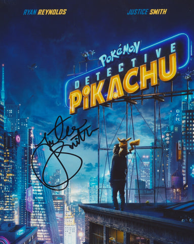 JUSTICE SMITH SIGNED DETECTIVE PIKACHU 8X10 PHOTO 2