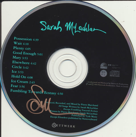 SARAH MCLACHLAN SIGNED FUMBLING TOWARDS ECSTASY CD DISK