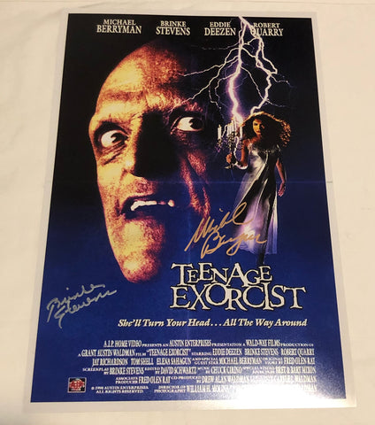 BRINKE STEVENS & MICHAEL BERRYMAN SIGNED TEENAGE EXORCIST 12X18 MOVIE POSTER